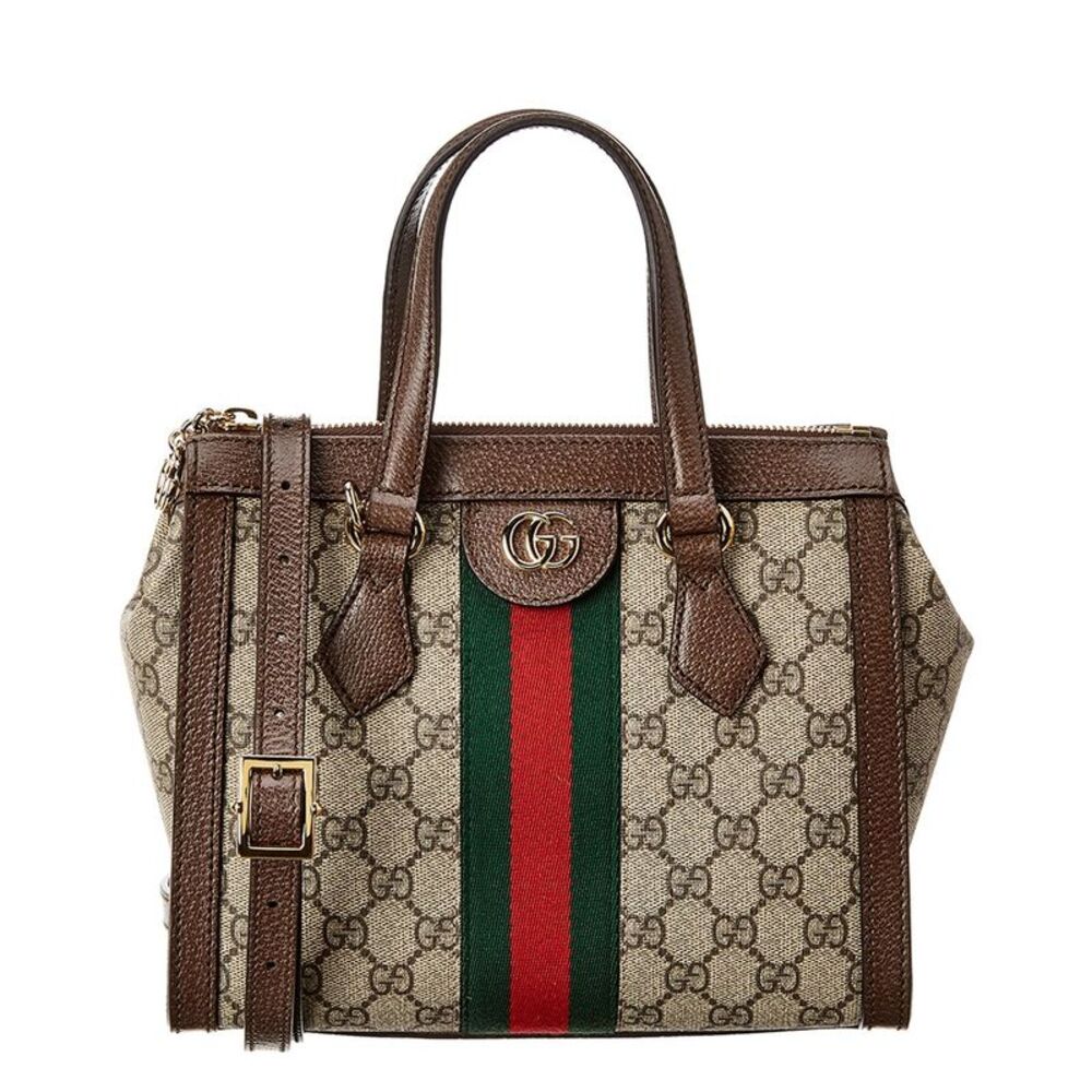 Gucci Ophidia Small Gg Supreme Canvas & Leather Shoulder Bag, Beige